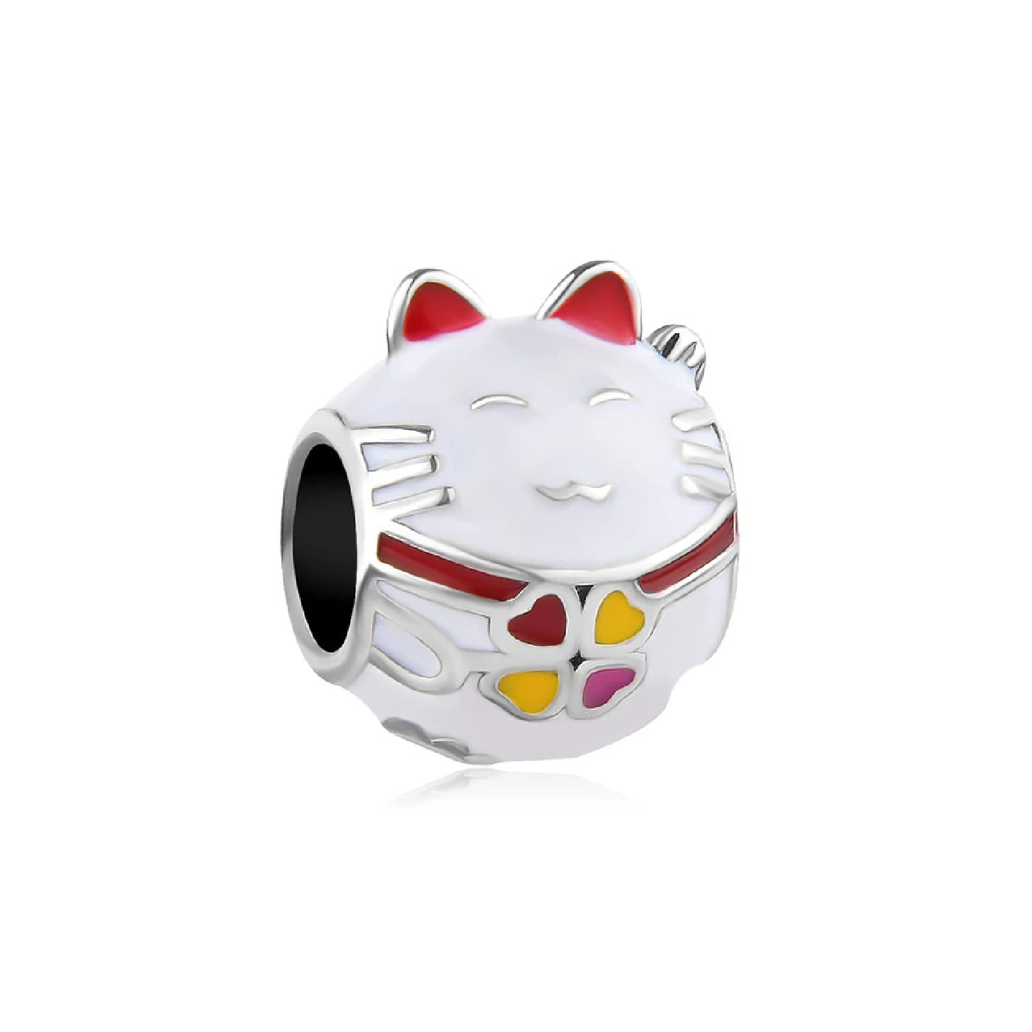 CHARM GATO EN COLOR BLANCO DE LA SUERTE EN PLATA 925 SILVER HEART - 1
