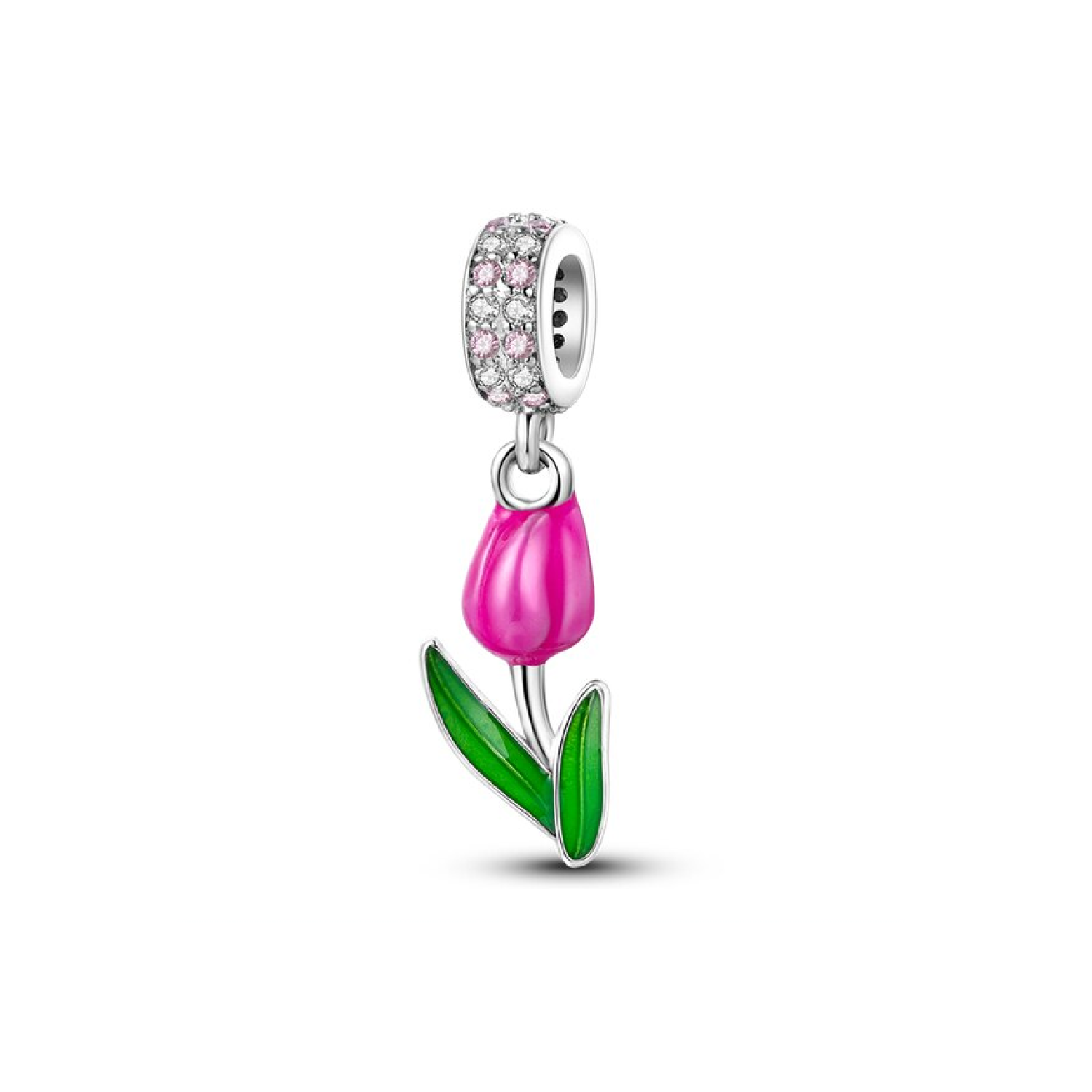 CHARM FLOR TULIPÁN ROSA EN PLATA 925 SILVER HEART - 1