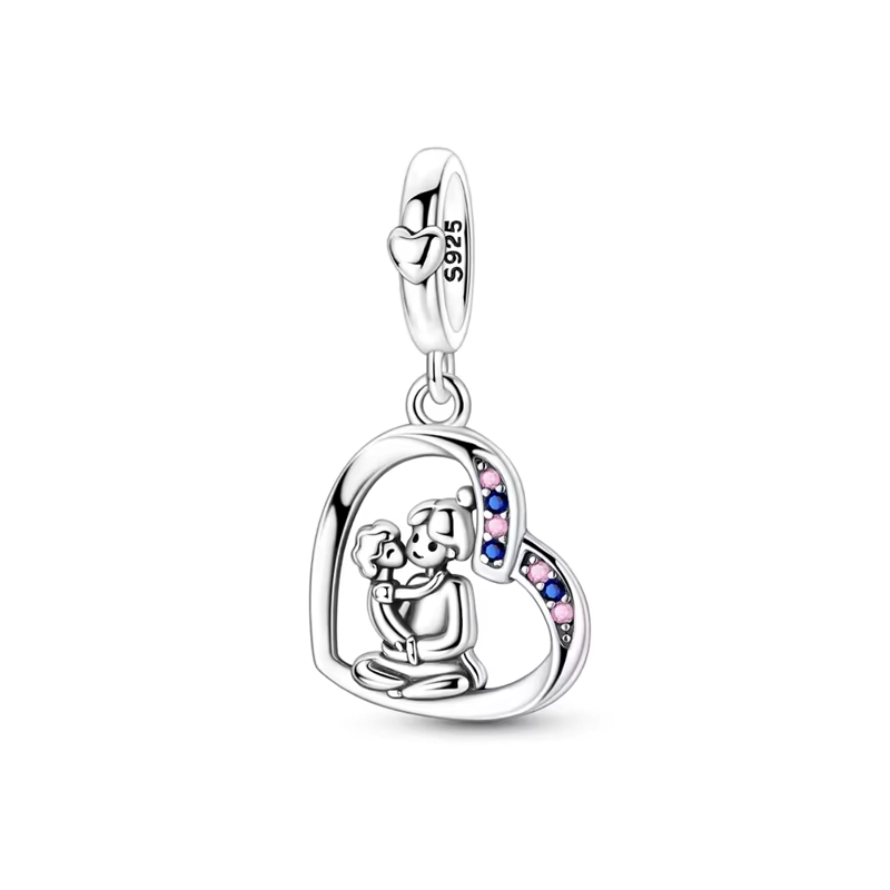 CHARM CORAZÓN AMOR MADRE E HIJO EN PLATA 925 SILVER HEART - 1