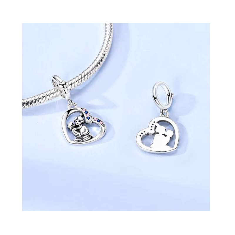 CHARM CORAZÓN AMOR MADRE E HIJO EN PLATA 925 SILVER HEART - 2