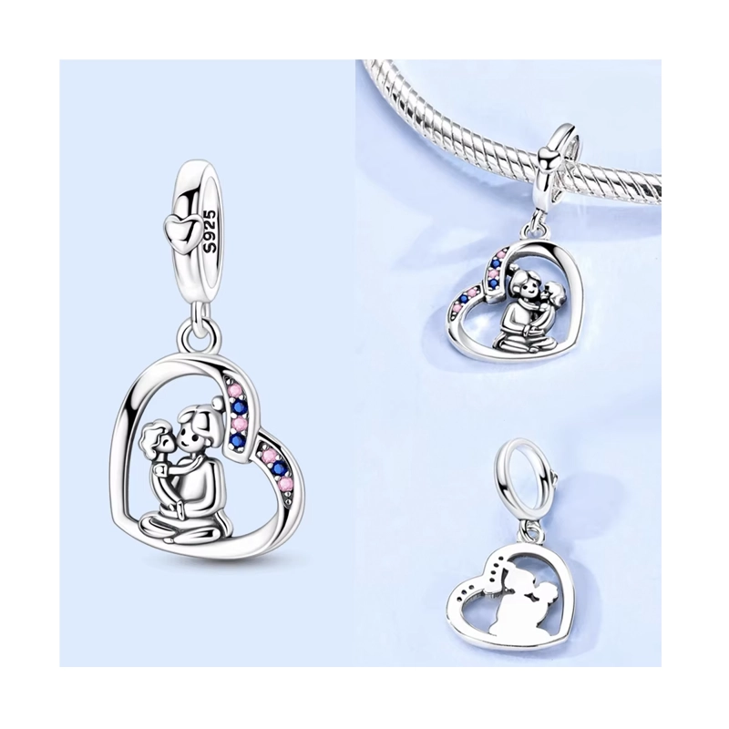 CHARM CORAZÓN AMOR MADRE E HIJO EN PLATA 925 SILVER HEART - 5