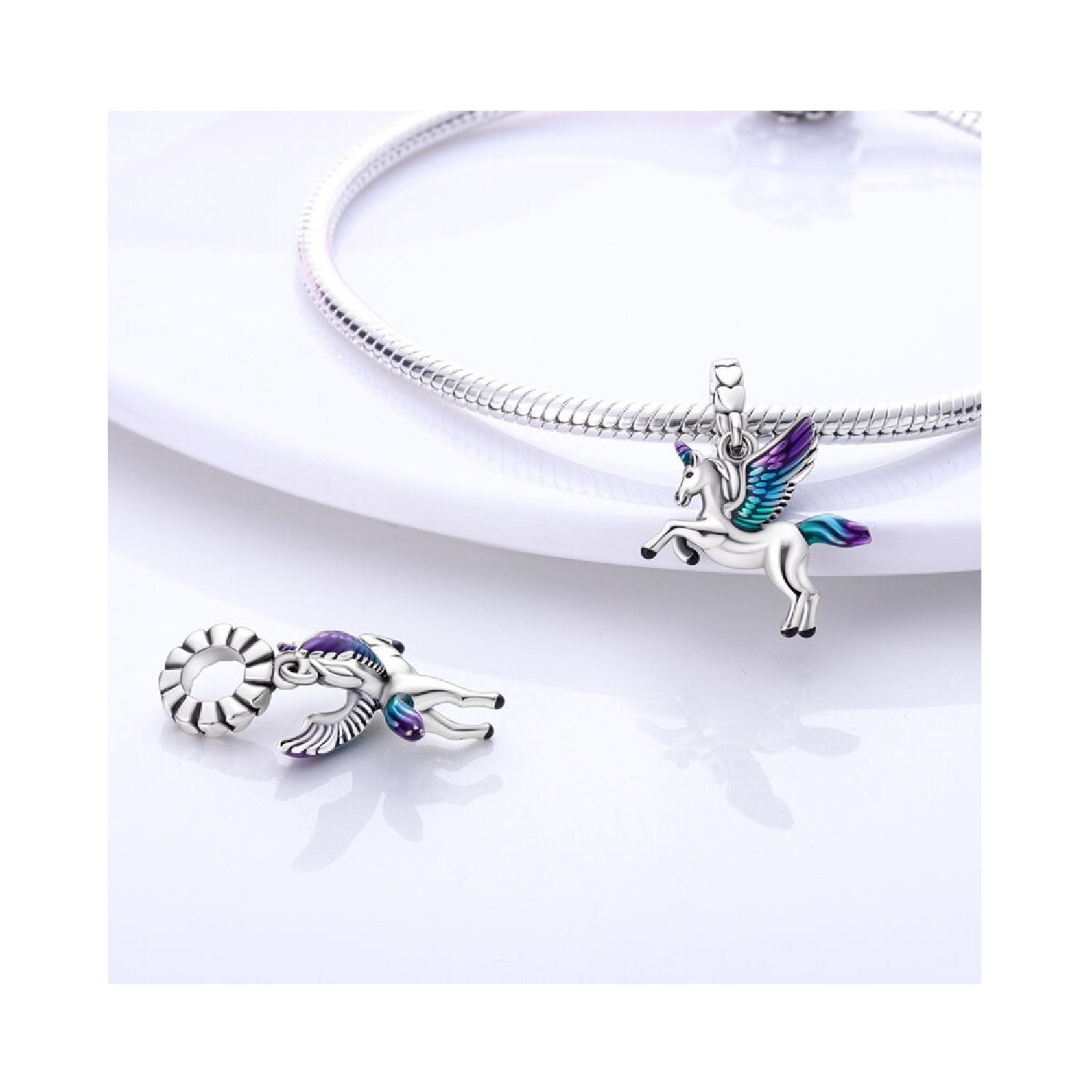 CHARM UNICORNIO MAJESTUOSO Y COLORIDO PLATA 925 SILVER HEART - 2
