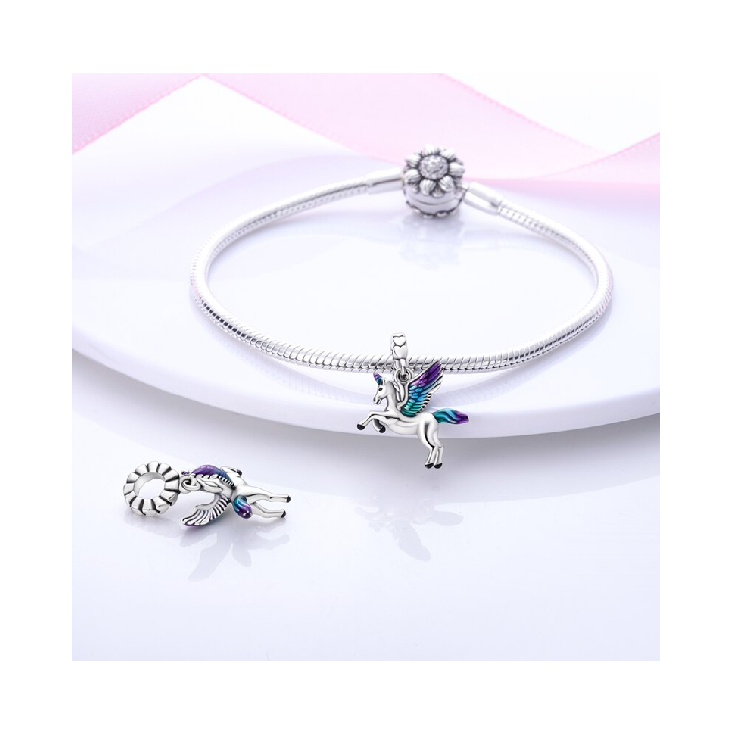 CHARM UNICORNIO MAJESTUOSO Y COLORIDO PLATA 925 SILVER HEART - 3