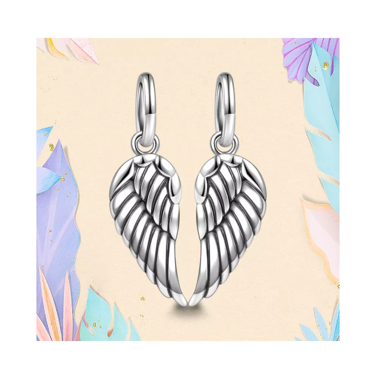 CHARM DOBLE ALAS DE ÁNGEL COLGANTES PLATA 925 SILVER HEART - 2