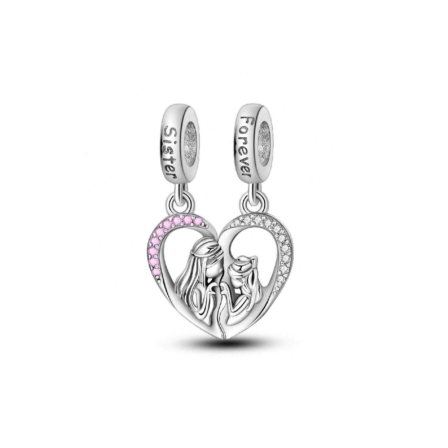 CHARM DOBLE CORAZÓN AMOR HERMANAS EN PLATA 925 SILVER HEART - 1