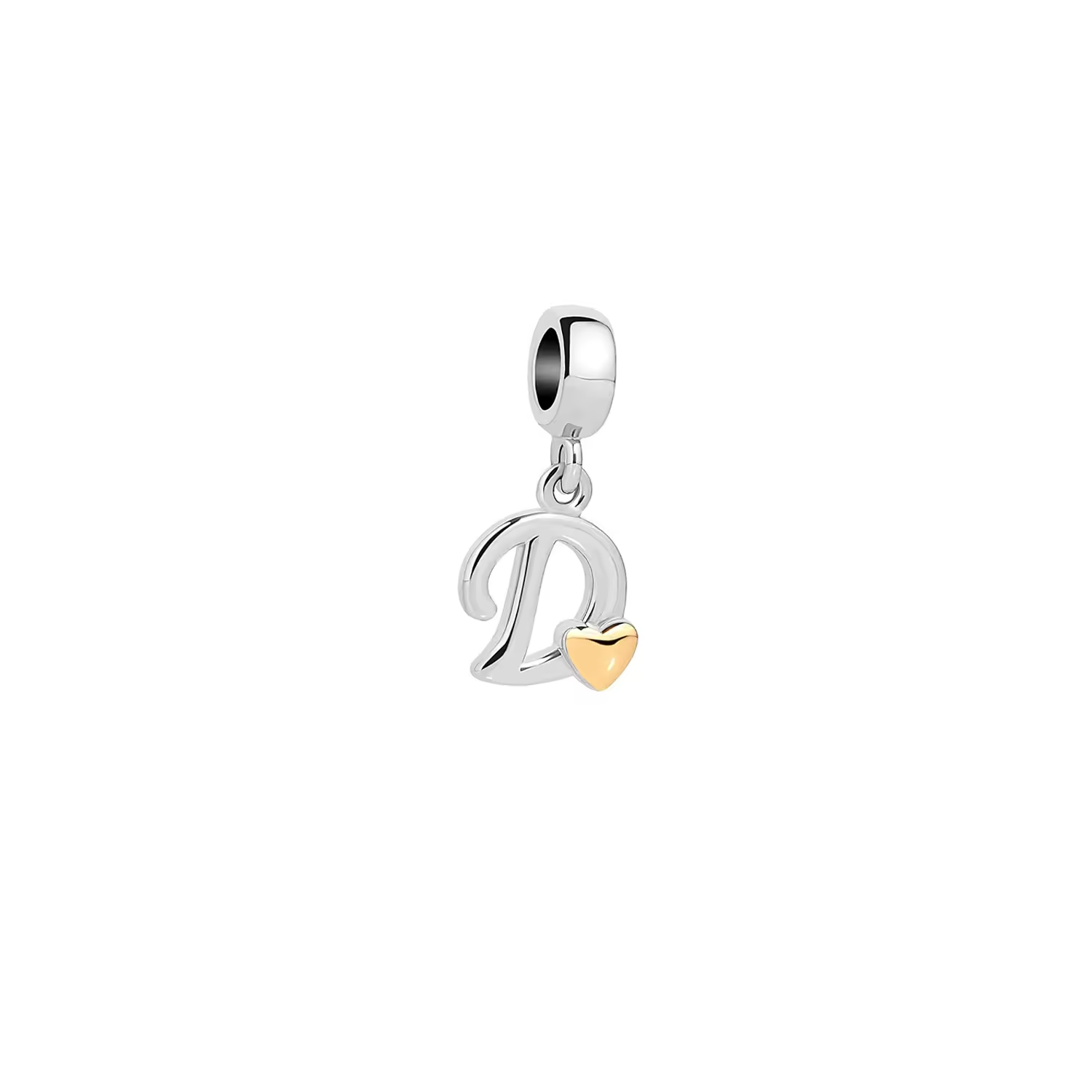 CHARM LETRA D DEL ALFABETO / ABECEDARIO Y CORAZON DORADO EN PLATA FINA 925 - 1