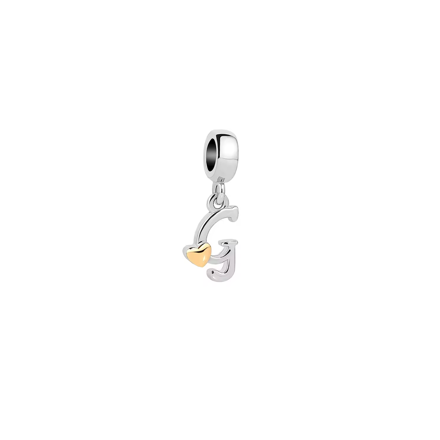 CHARM LETRA G DEL ALFABETO / ABECEDARIO Y CORAZON DORADO EN PLATA FINA 925 - 1