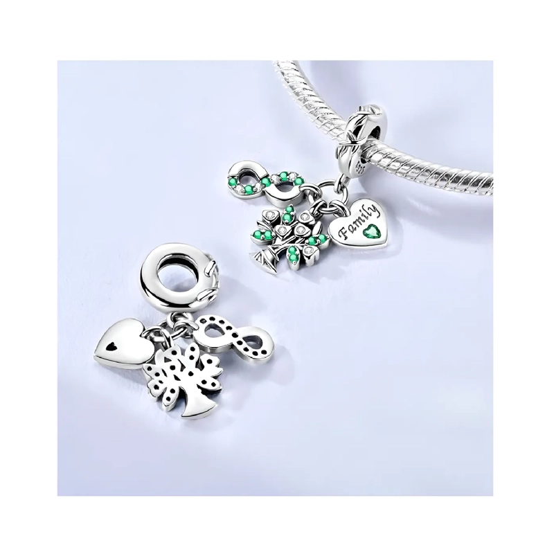 CHARM ARBOL DE VIDA CIRCONES VERDES PLATA 925 SILVER HEART - 2