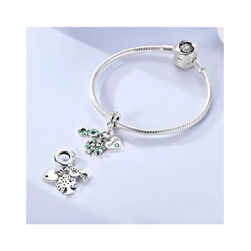 CHARM ARBOL DE VIDA CIRCONES VERDES PLATA 925 SILVER HEART - 3