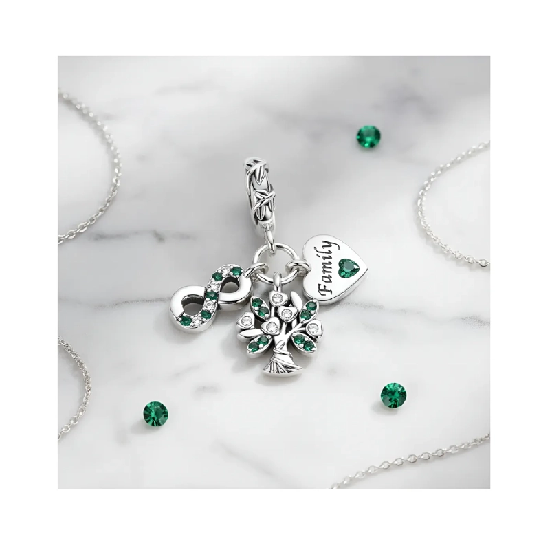 CHARM ARBOL DE VIDA CIRCONES VERDES PLATA 925 SILVER HEART - 4