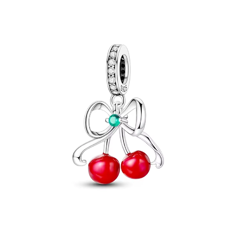 CHARM CEREZAS GUINDAS Y LAZO EN PLATA 925 SILVER HEART - 1