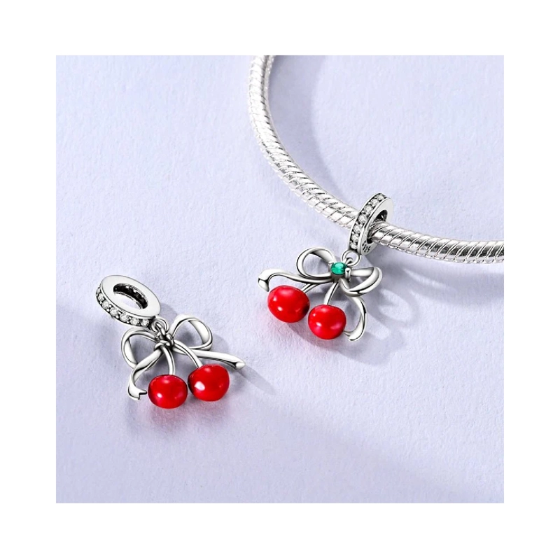 CHARM CEREZAS GUINDAS Y LAZO EN PLATA 925 SILVER HEART - 2