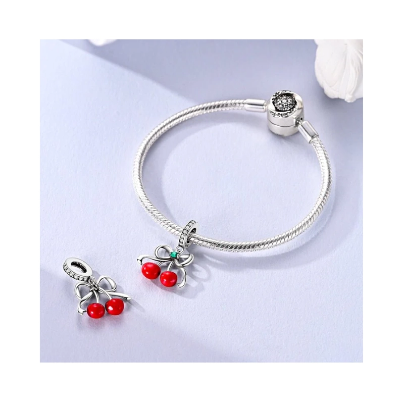 CHARM CEREZAS GUINDAS Y LAZO EN PLATA 925 SILVER HEART - 3