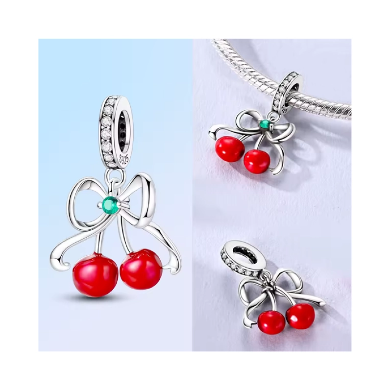 CHARM CEREZAS GUINDAS Y LAZO EN PLATA 925 SILVER HEART - 4