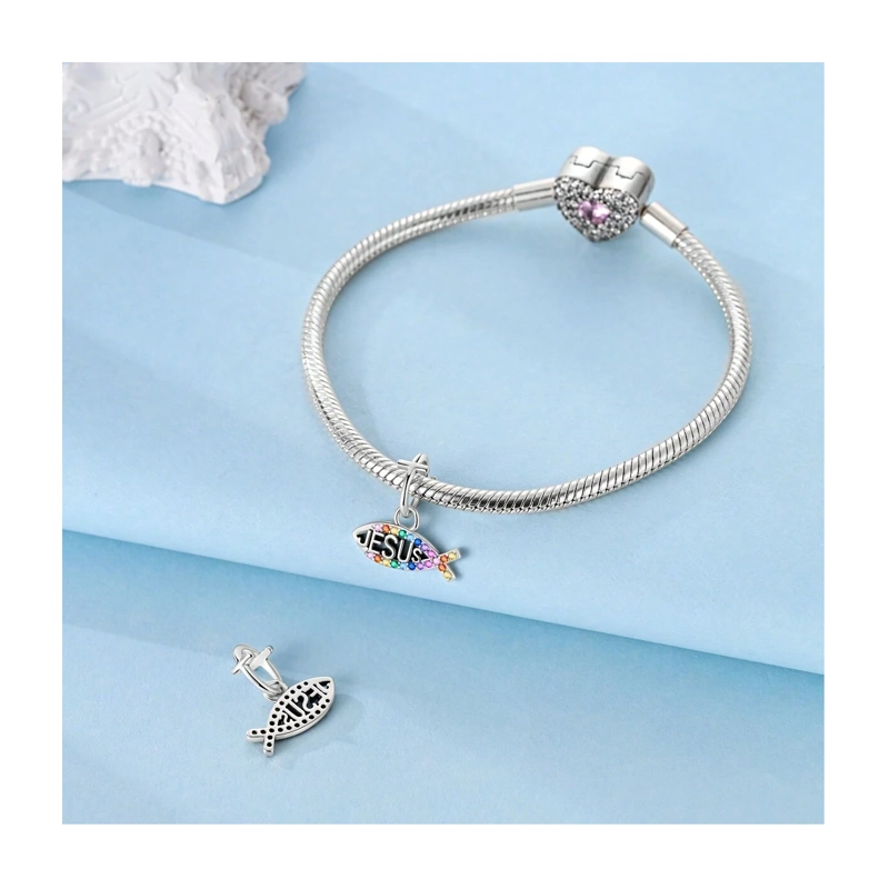 CHARM I LOVE JESUS (AMOR POR JESUS) EN PLATA FINA 925 SILVER HEART - 3