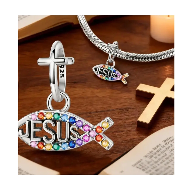 CHARM I LOVE JESUS (AMOR POR JESUS) EN PLATA FINA 925 SILVER HEART - 4