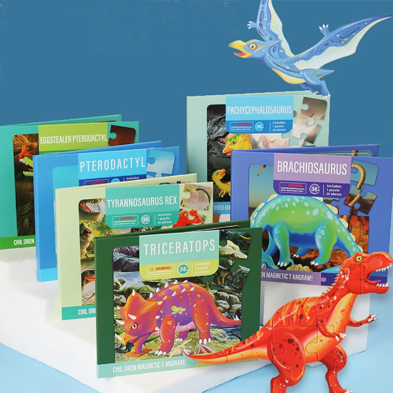 SET 3 JUGUETE PUZZLE ROMPECABEZA A95X MULTICOLOR DINOSURIO IMAN NIÑOS LAU - 2