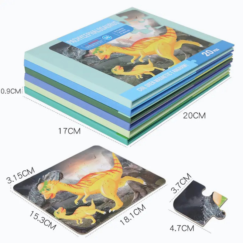 SET 3 JUGUETE PUZZLE ROMPECABEZA A95X MULTICOLOR DINOSURIO IMAN NIÑOS LAU - 4