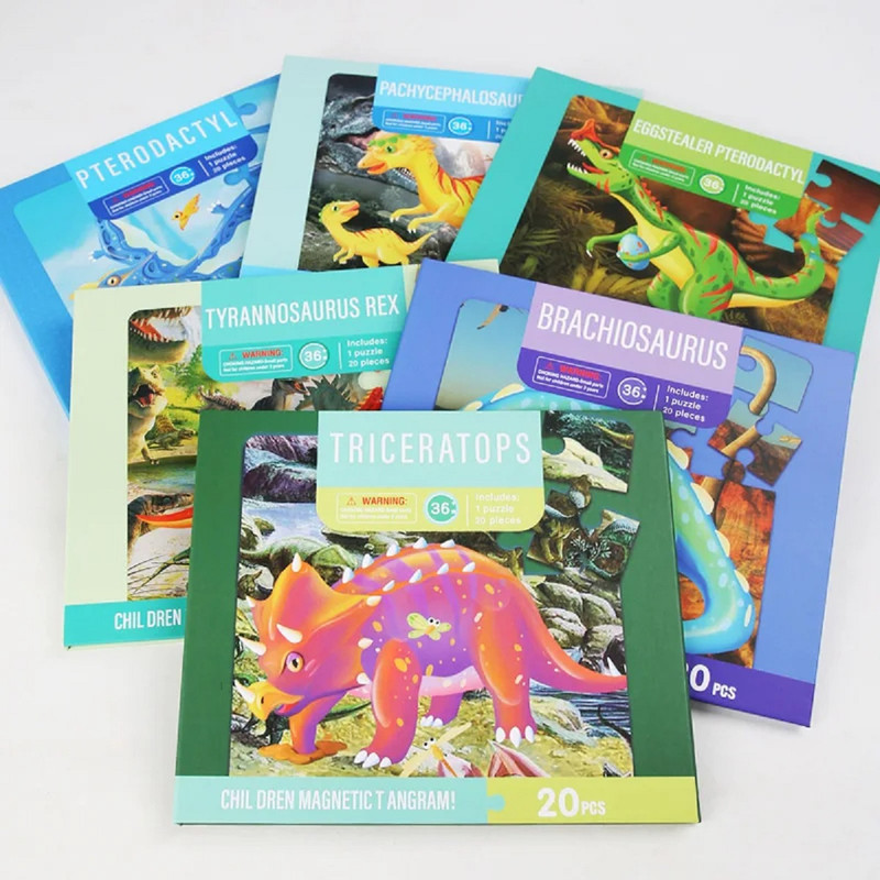 SET 3 JUGUETE PUZZLE ROMPECABEZA A95X MULTICOLOR DINOSURIO IMAN NIÑOS LAU - 9