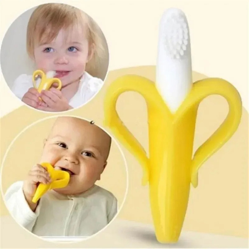 SET A95X MULTICOLOR 5 MORDEDORES SILICONA PLATANO CEPILLO DIENTES BEBE LAU - 4