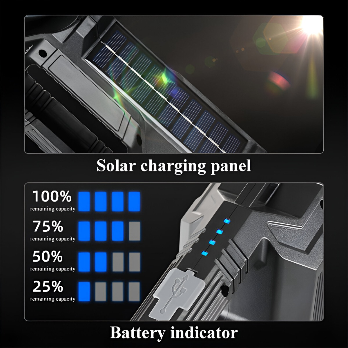 LINTERNA MANO SC LED SOLAR TY-TY RECARGABLE USB CAMPING LAU - 5