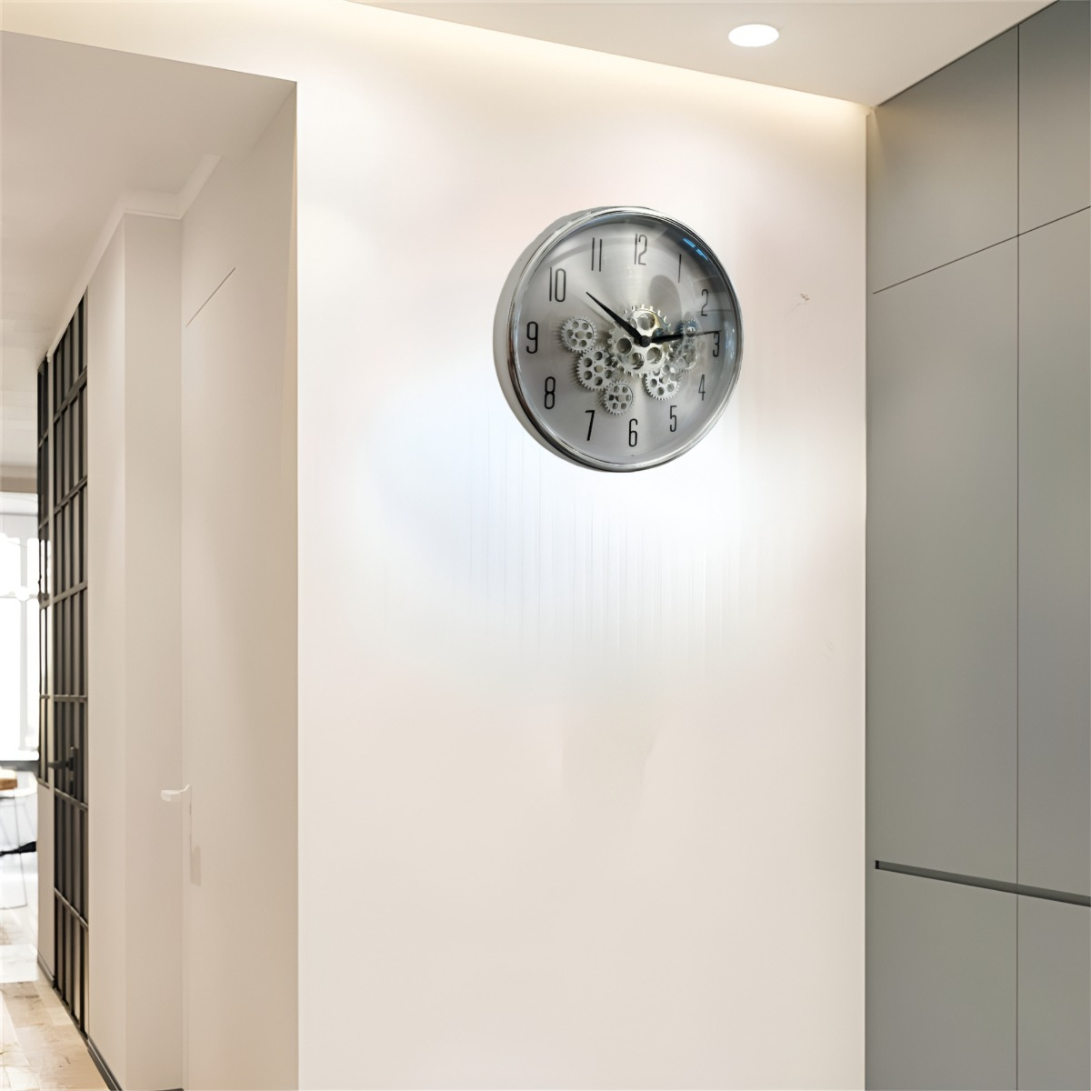 RELOJ PARED MECANISMO GIRATORIO ESTILO INDUSTRIAL GRIS JHN - 2