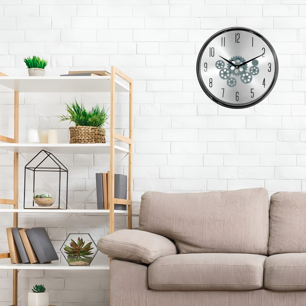 RELOJ PARED MECANISMO GIRATORIO ESTILO INDUSTRIAL GRIS JHN - 4