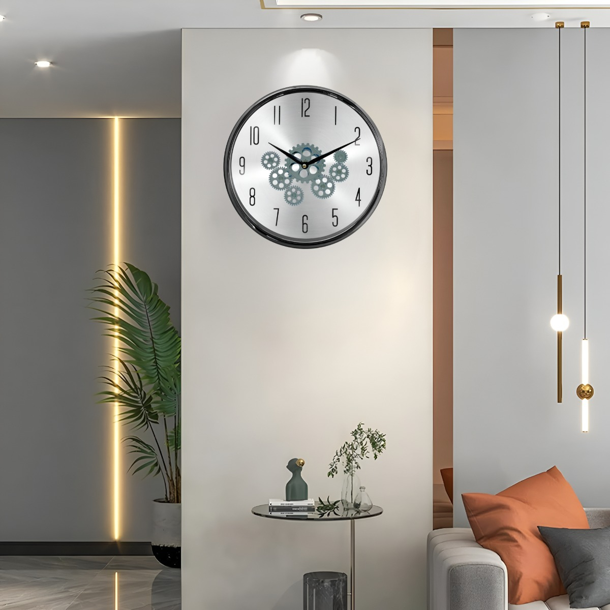 RELOJ PARED MECANISMO GIRATORIO ESTILO INDUSTRIAL GRIS JHN - 8