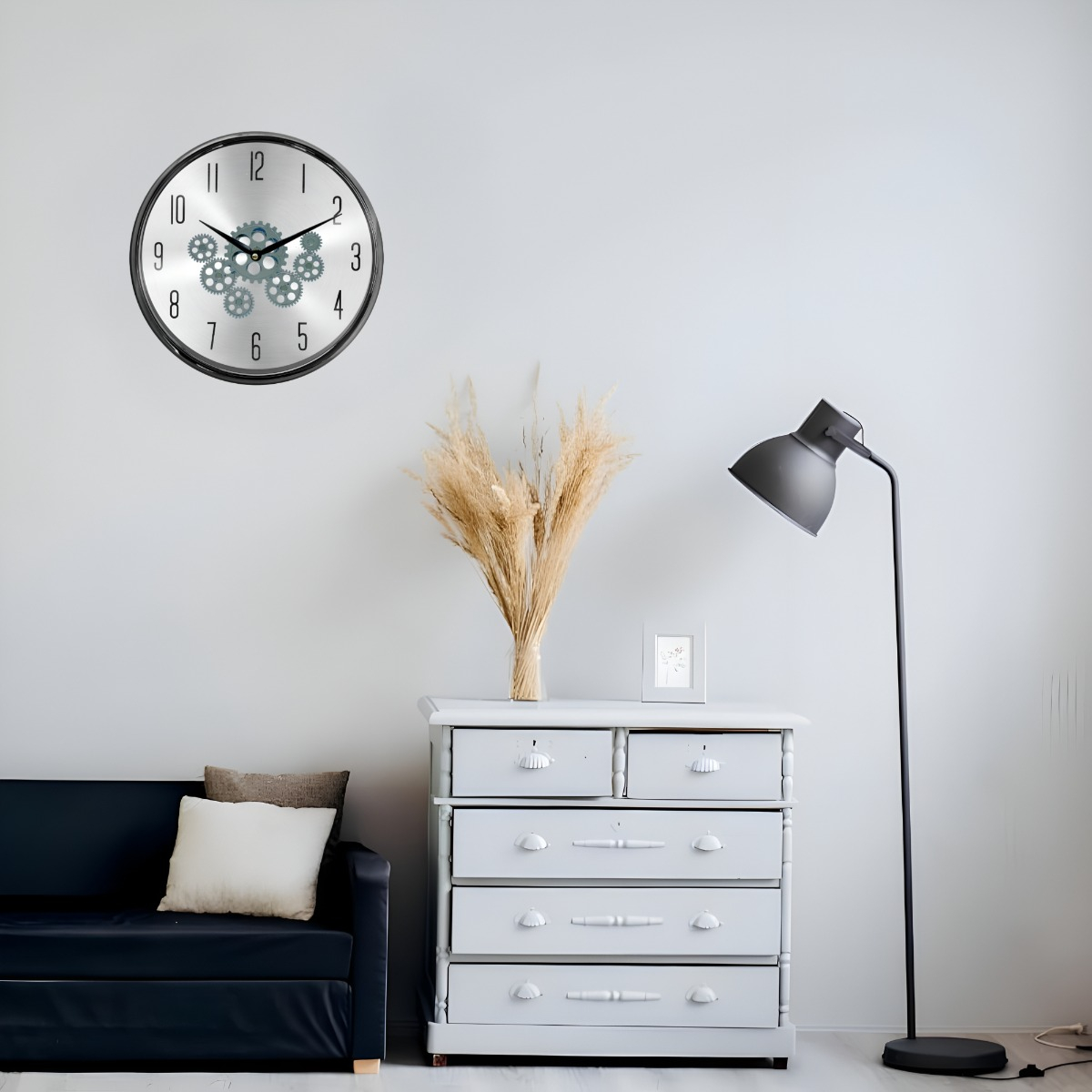 RELOJ PARED MECANISMO GIRATORIO ESTILO INDUSTRIAL GRIS JHN - 9