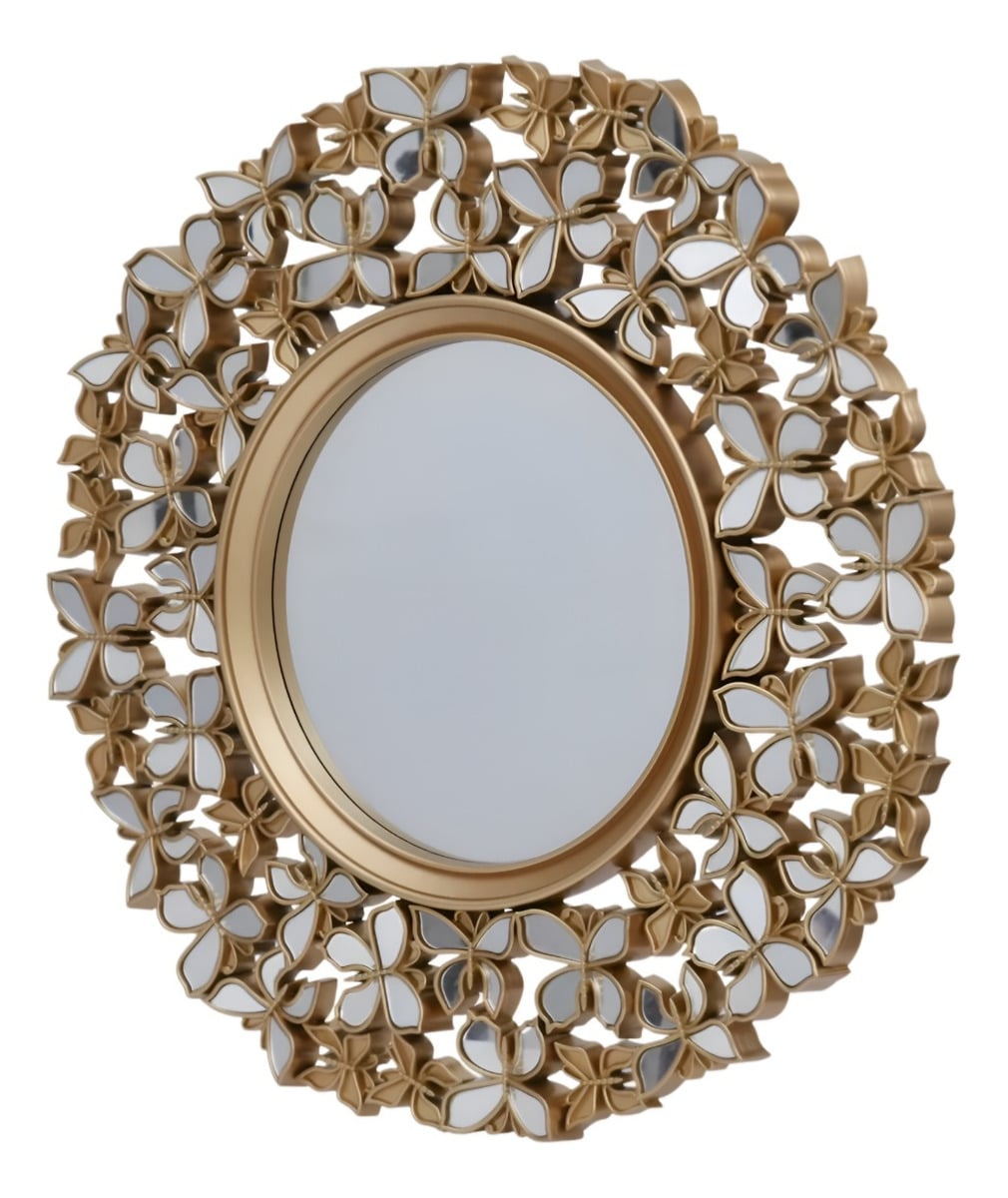 ESPEJO DECORATIVO MARCO DORADO MARIPOSAS REDONDO 60CM JHN - 2