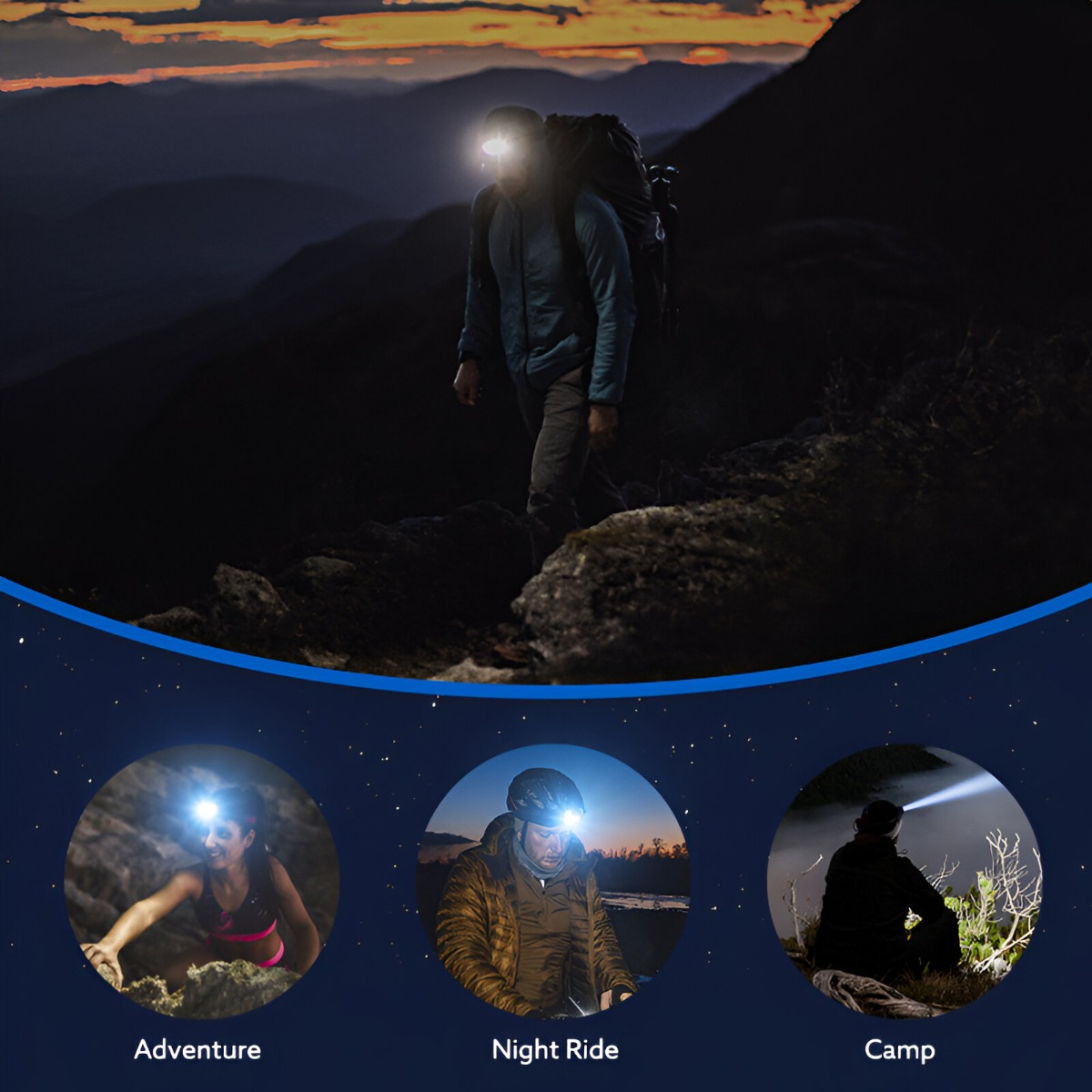 LINTERNA FRONTAL FARO LED RECARGABLE USB CAMPING LAU - 5