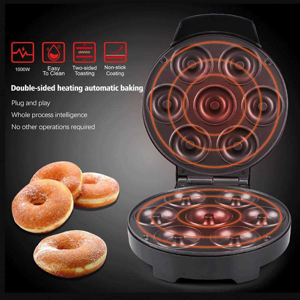MINI MAQUINA DONUTS ANTIADHERENTE 1000W COCINA HORNEA LAU - 5