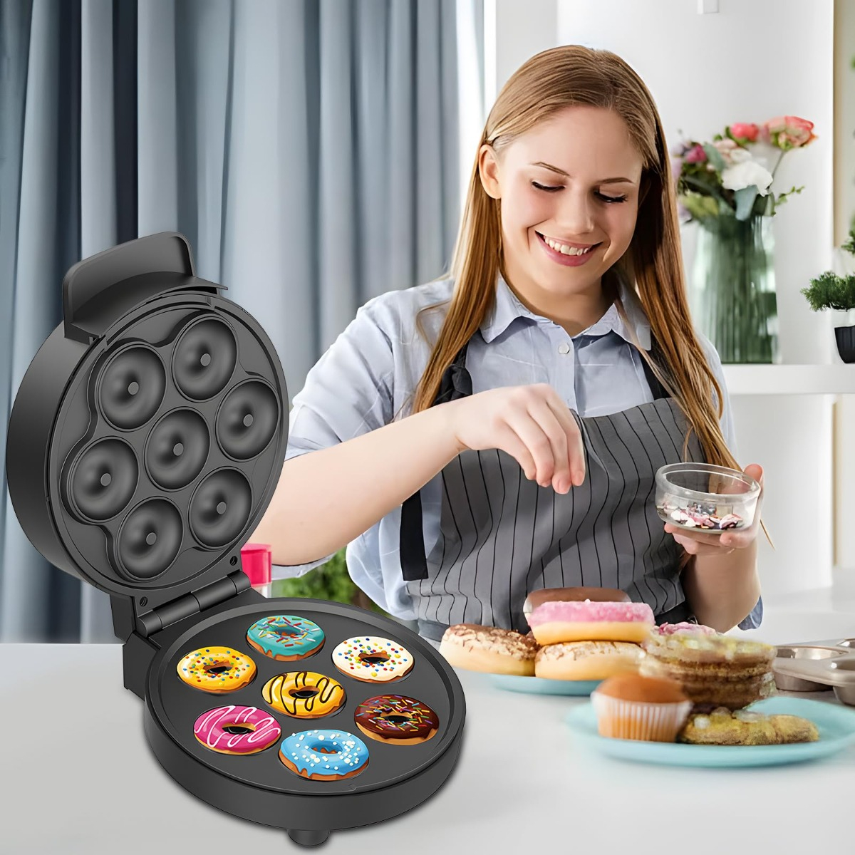 MINI MAQUINA DONUTS ANTIADHERENTE 1000W COCINA HORNEA LAU - 10