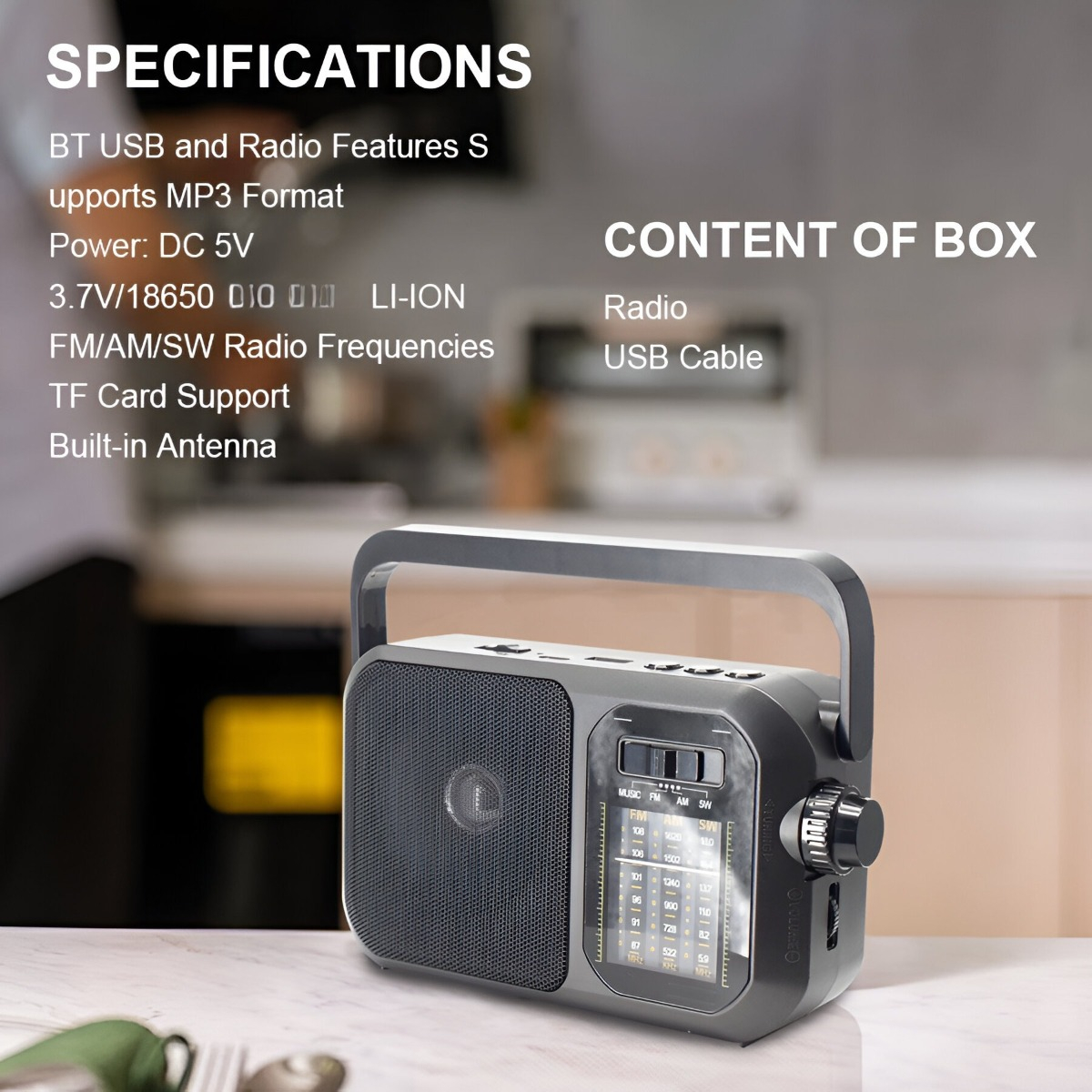PARLANTE PORTATIL RADIO RECARGABLE BLUETOOTH MUSICA USB LAU - 3