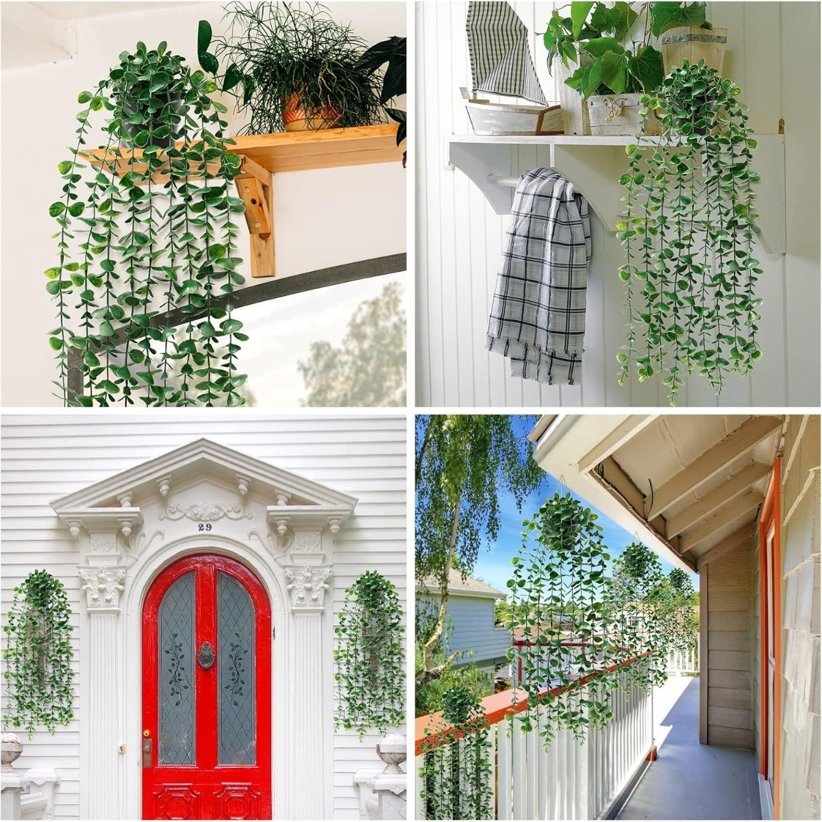 SET DE 2 PLANTA ARTIFICIAL MACETA COLGANTE VERDE PARED JHN - 6