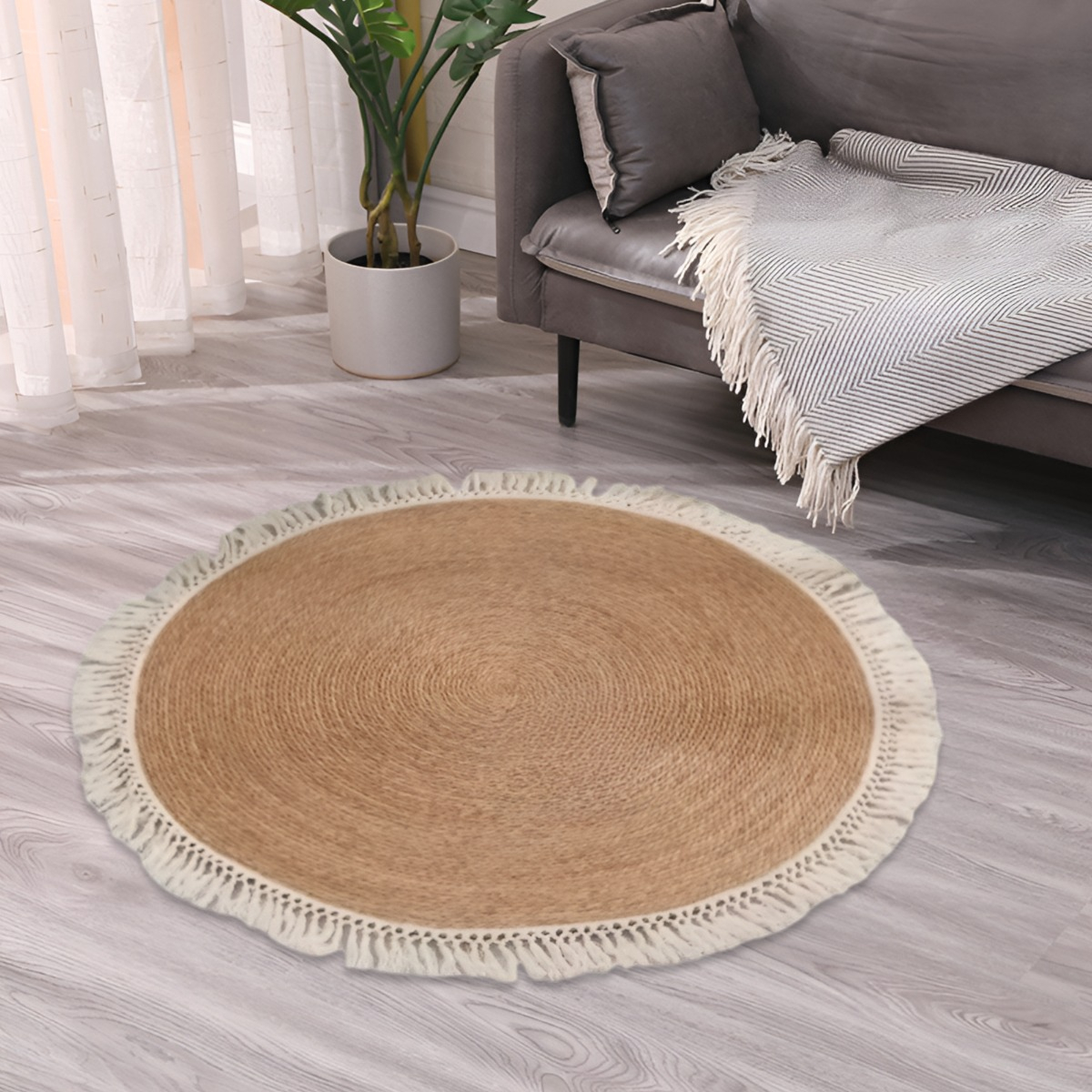 ALFOMBRA YUTE FIBRA NATURAL REDONDA DECORACIÓN 80CM JHN - 8