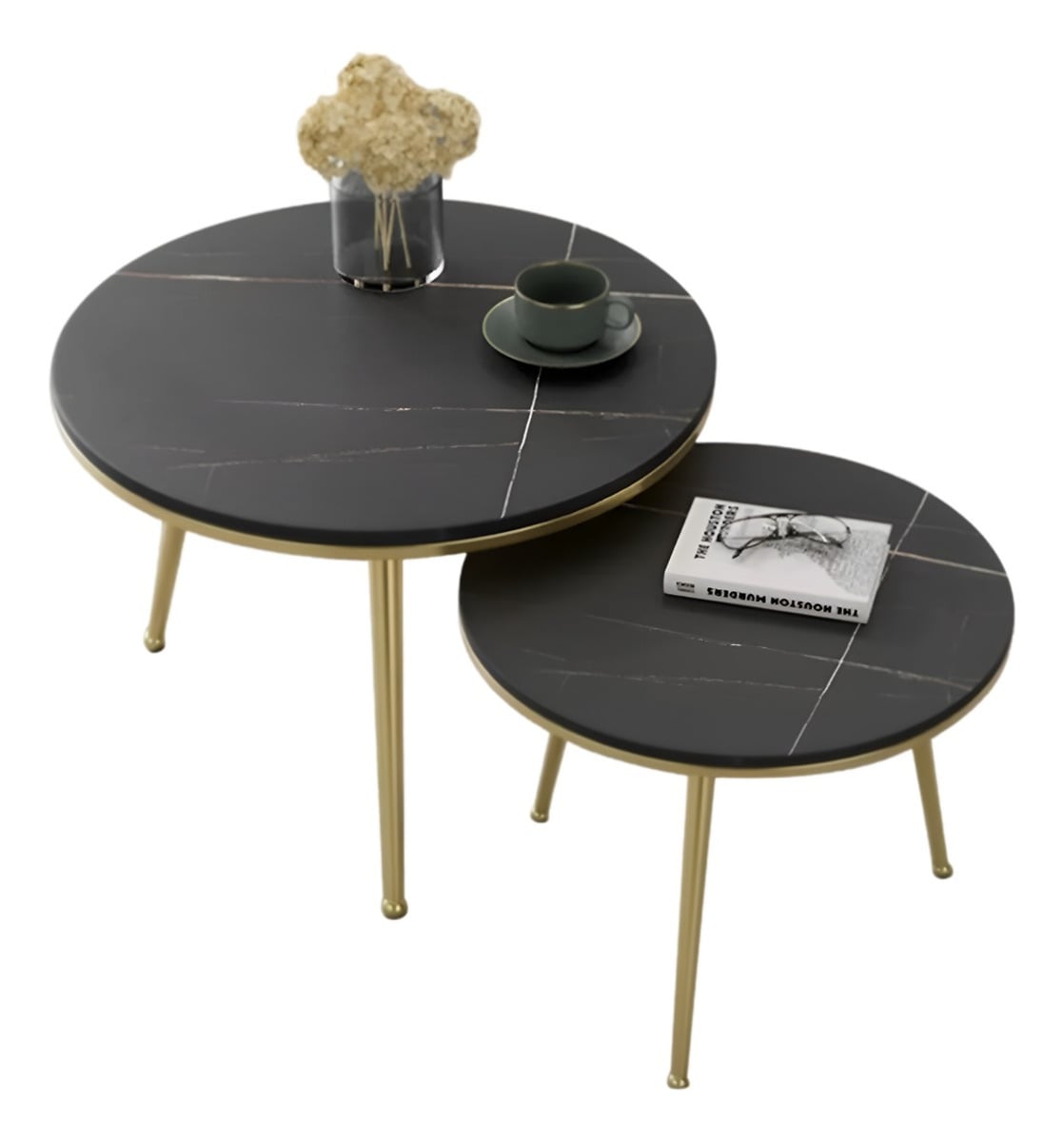 SET 2 PIEZAS MESA CENTRO AUXILIAR CIRCULAR NÓRDICO NEGRO JHN - 1