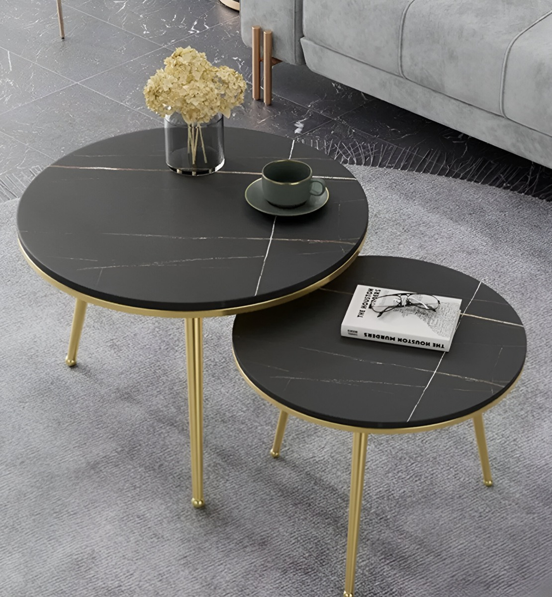 SET 2 PIEZAS MESA CENTRO AUXILIAR CIRCULAR NÓRDICO NEGRO JHN - 4