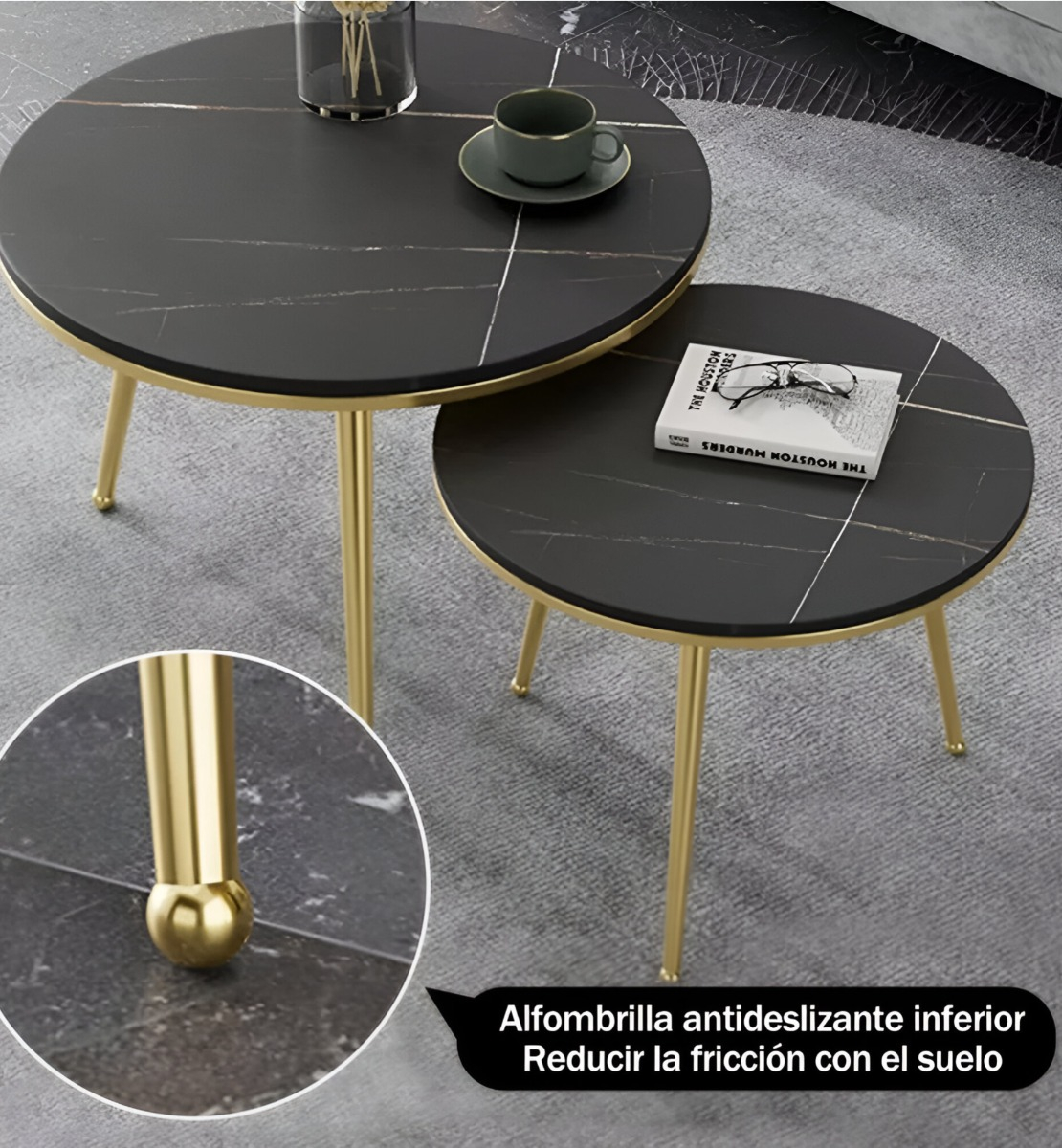 SET 2 PIEZAS MESA CENTRO AUXILIAR CIRCULAR NÓRDICO NEGRO JHN - 5