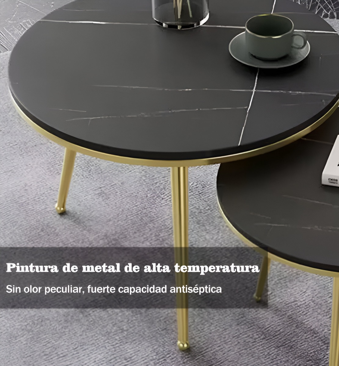 SET 2 PIEZAS MESA CENTRO AUXILIAR CIRCULAR NÓRDICO NEGRO JHN - 6