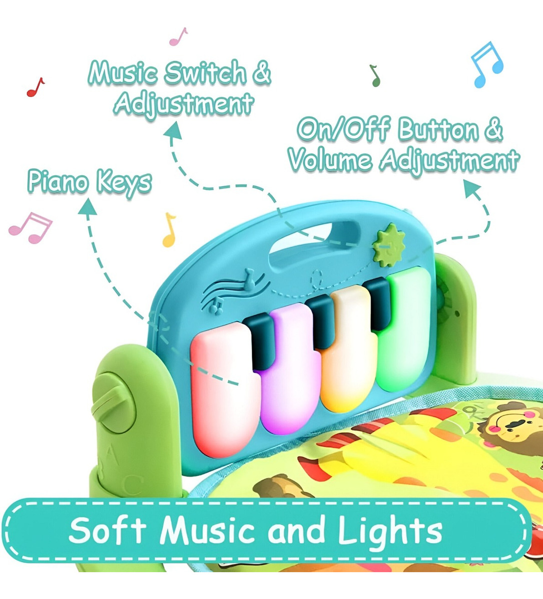 TAPETE MULTICOLOR JUEGO BEBÉ ACTIVIDADES PIANO GIMNASIO MÚSICA LUZ JHN - 2