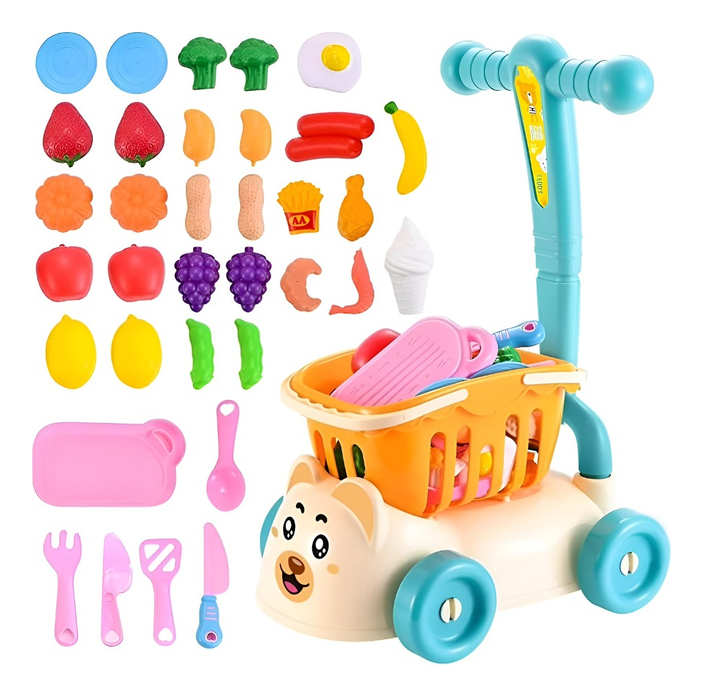 CARRITO COMPRAS JUGUETE ALIMENTOS SIMULAR CESTA 2EN1 JHN - 2