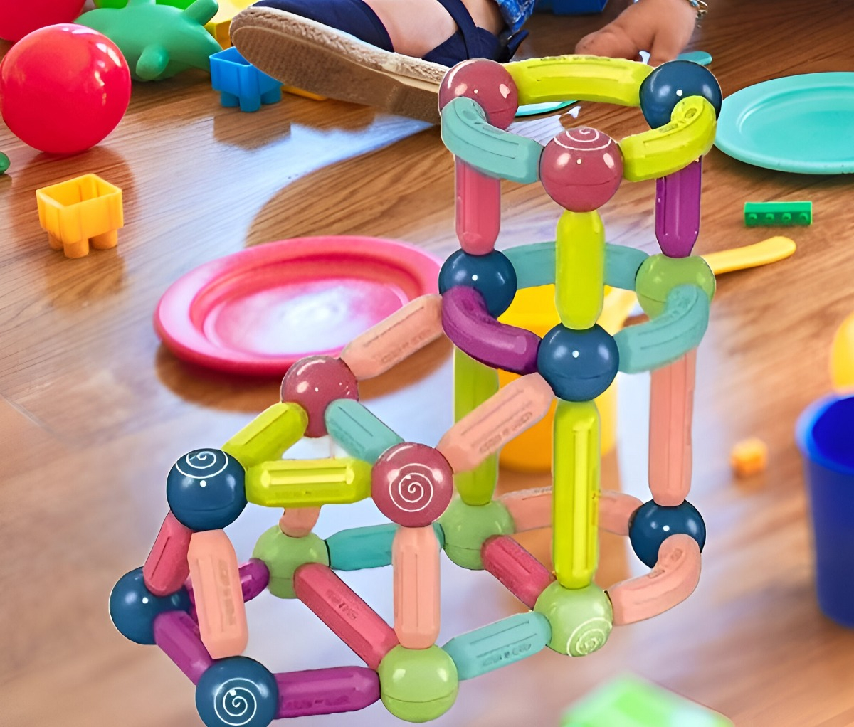 BLOQUES CONSTRUCCIÓN MULTICOLOR MAGNÉTICOS JUGUETES BOLAS VARILLAS JHN - 5
