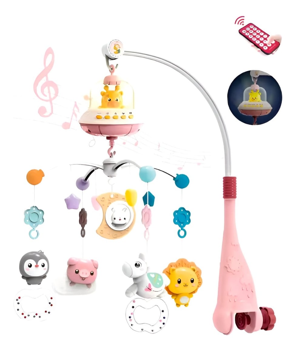 MÓVIL CUNA MULTICOLOR BEBÉ MÚSICA LUCES SONAJERO GIRATORIO COLGANTE JHN - 3