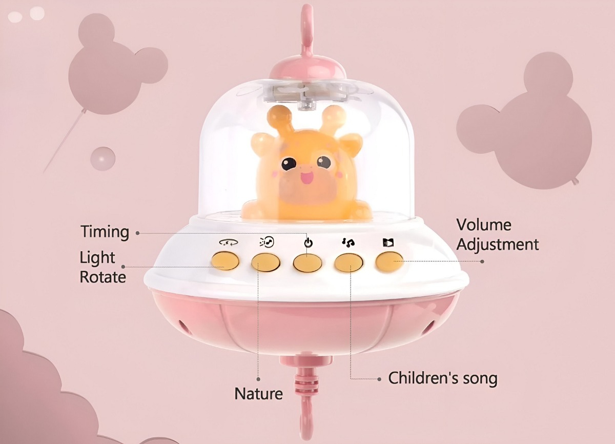 MÓVIL CUNA MULTICOLOR BEBÉ MÚSICA LUCES SONAJERO GIRATORIO COLGANTE JHN - 5