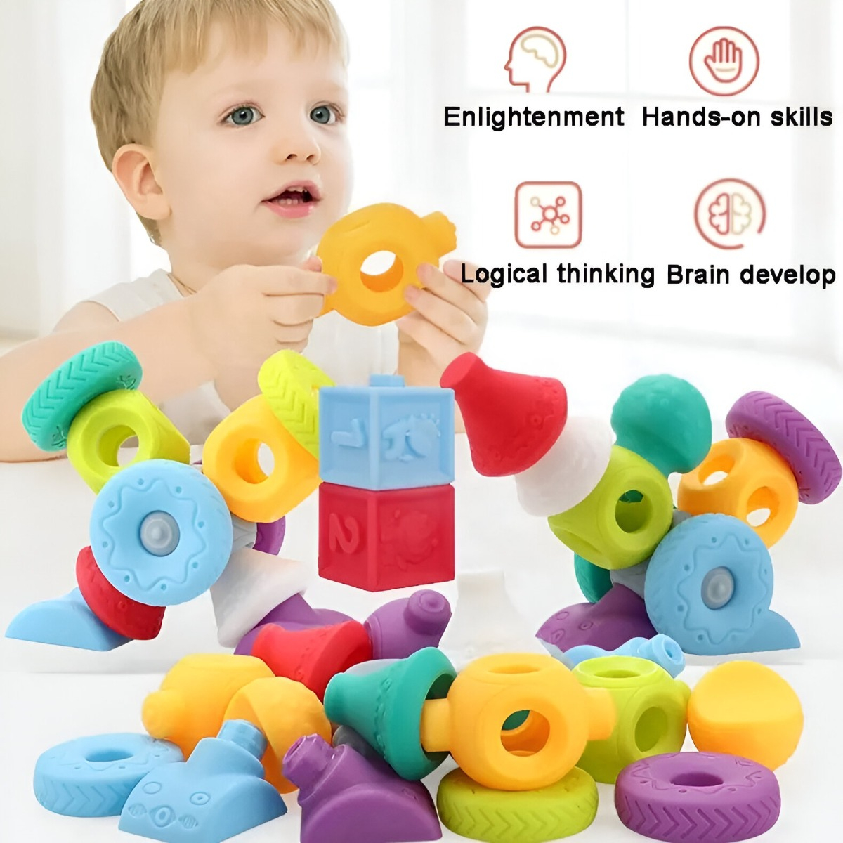 BLOQUES CONSTRUCCIÓN JUGUETE MULTICOLOR TRIDIMENSIONAL EDUCACIÓN JHN - 5