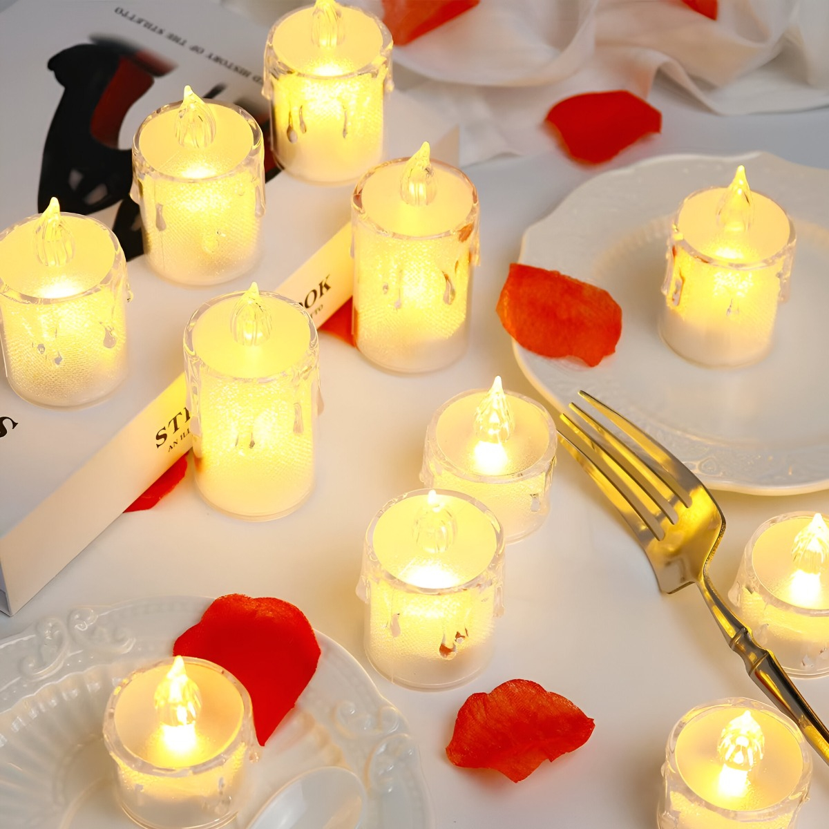 SET 12 VELAS DECORATIVAS LED SIN LLAMA CRISTAL ACRÍLICO JHN - 4