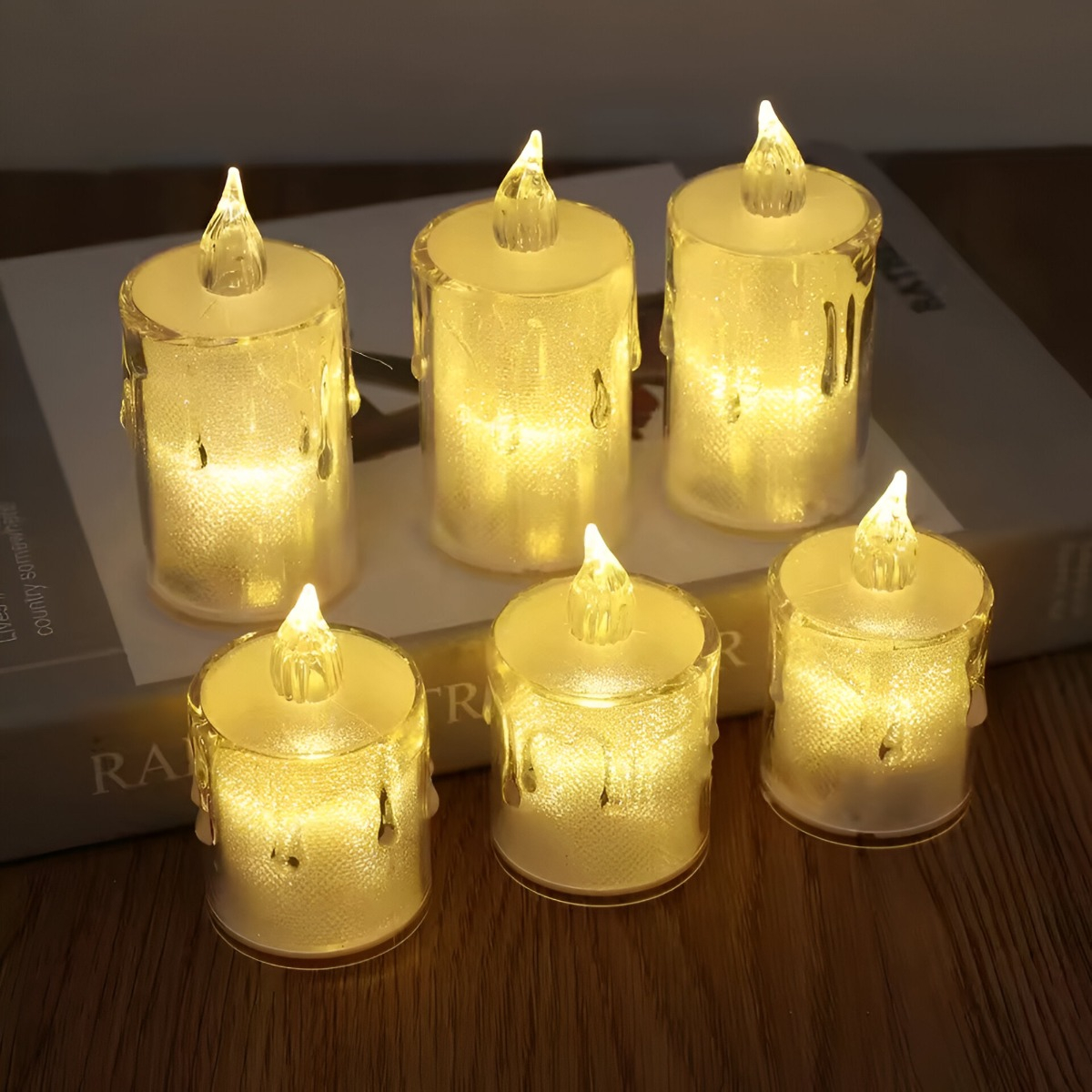 SET 12 VELAS DECORATIVAS LED SIN LLAMA CRISTAL ACRÍLICO JHN - 7
