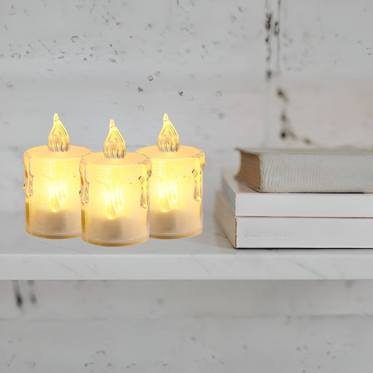 SET 12 VELAS DECORATIVAS LED SIN LLAMA CRISTAL ACRÍLICO JHN - 8