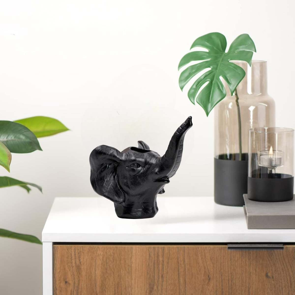 MACETA CERÁMICA ELEFANTE NEGRO DECORACIÓN JHN - 2
